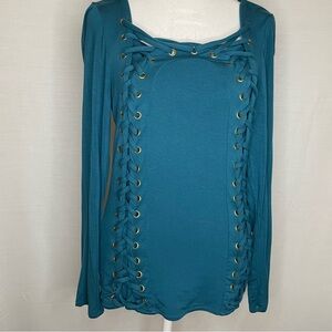 Venus Dark Green Long Sleeve Tie Front Shirt Medium